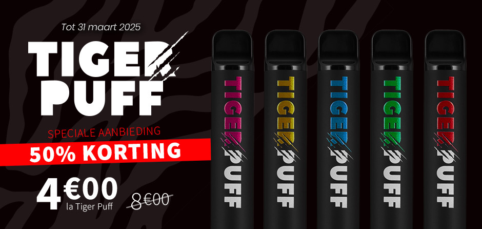 Profiteer van 50% korting op de Tiger PUFF! Alle smaken van shisha in je zak voor een heel lage prijs!